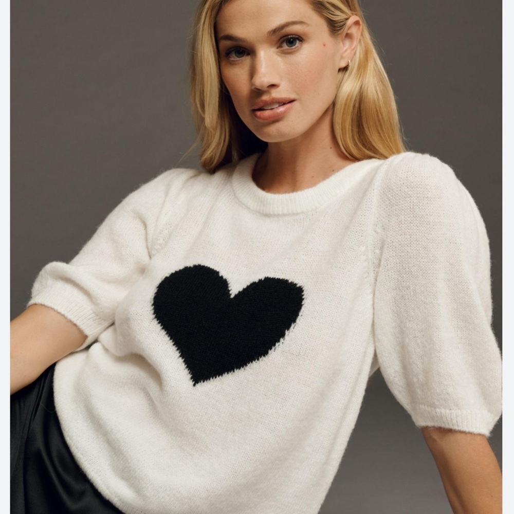 Anthropologie Maeve puff heart sweater top size small